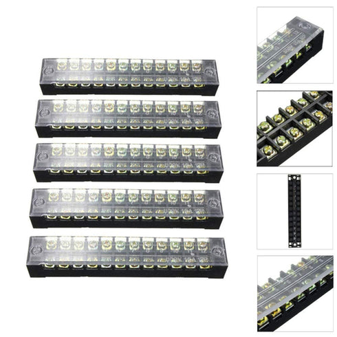 Summer-Home 5Pcs 15A 600V Terminal Barrier Strip - 12 Position Covered Dual Row Screw Connector Block