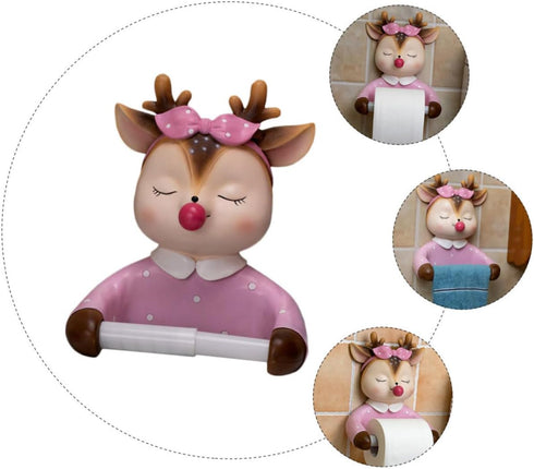 Cabilock Wall-Mounted Cartoon Toilet Paper Holder, Lovely Deer Roll Paper Shelf, Decorative Bathroom Tissue Storage