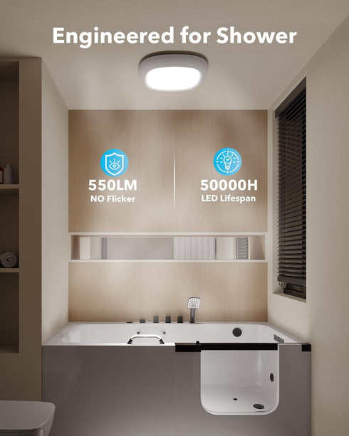 12000mAh Closet Rechargeable Shower Light for Inside Shower, Motion Sensor Wireless Ceiling Light with Remote No