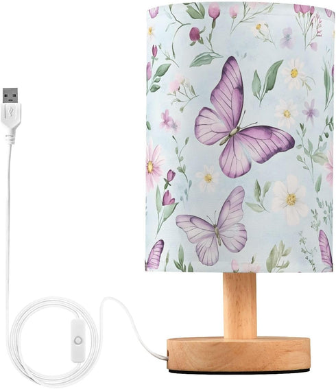 ALAZA Bedside Table Lamp for Bedroom Purple Butterfly Floral Nightstand LED Light