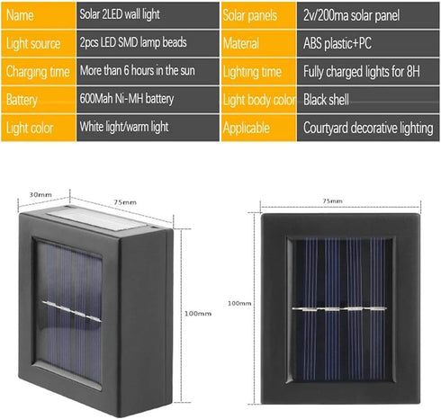 cakuuma 2 IP65 LED Solar Wall Light UP and Down Illuminate Outdoor Sunlight Sensor Lamp Waterproof Modern Nordic Style