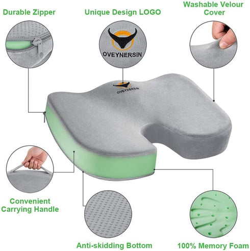 OVEYNERSIN Seat Cushion for Office Chair - Desk Back Pillow Support Memory Foam Car Cushions Coccyx Orthopedic Hip