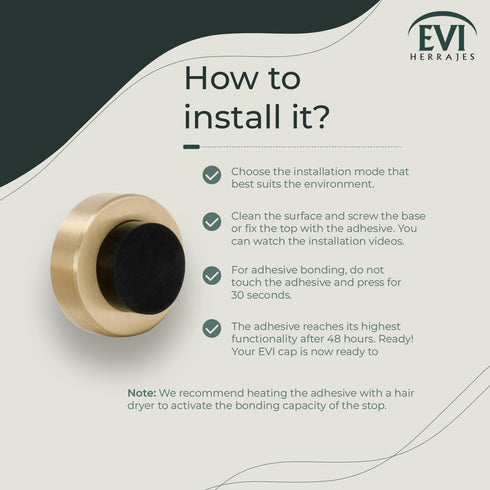 EVI Wall Mounted Doorstop in Natural Silicone, Adhesive or Screw Installation, Brass Matte (Mod. I-254)