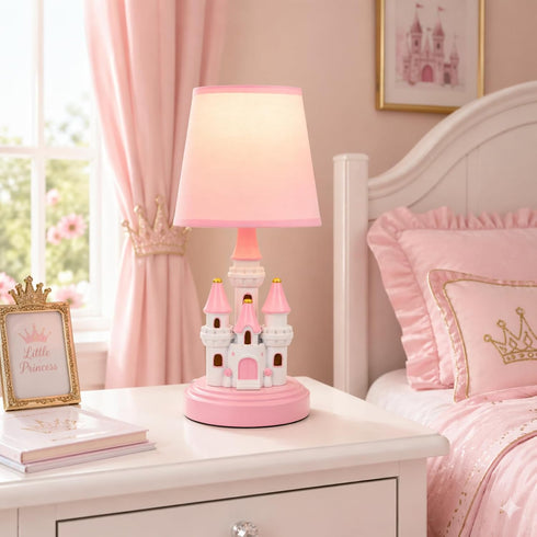 Ecliptix 14 Inch Bulb Kids Table Lamp, Adorable Castle Style Kids Desk Lamp, Pink Bedside Lamp Ideal for Girls Bedroom