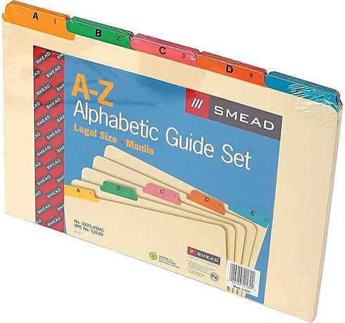 Smead 52180 Recycled Top Tab File Guides, Alpha, 1/5 Tab, Manila/Color, Legal, Set of 25