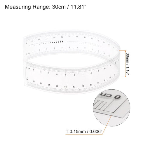 Film Flexible Ruler 30cm 0.5mm Scale PET Plastic Covered Folding Straight Ruler Calibration Soft Ruler Measuring Tool for Factory, Transparent
