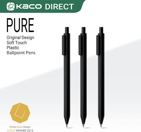 Kaco 10 Pieces Ballpoint Pens PURE, Black Ink, 1.0mm Medium Point, 10-Count Pack Pens Retractable Journaling Office Supplies by Kaco