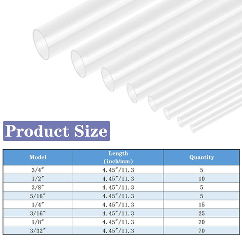 XHF 205 PCS 8 Size Length 3.5" Clear 3:1 Waterproof Automotive Electrical Heat Shrink Tubing Assortment Kit