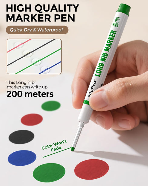 8 20mm (4 Nicpro PCS Long Nib Marker Pens, Deep Hole Marker, Quick Dry & Waterproof Construction Markers, Long Head