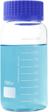3 Pack 1000 mL Wide Mouth Graduated Round Reagent Media/Storage Lab Glass Bottle with GL80 Blue Cap