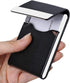 JuneLsy PU Leather Business Card Holder Case, Magnetic Shut Pocket Carrier for Men & Women, Pack of 2 (Black/Blue)