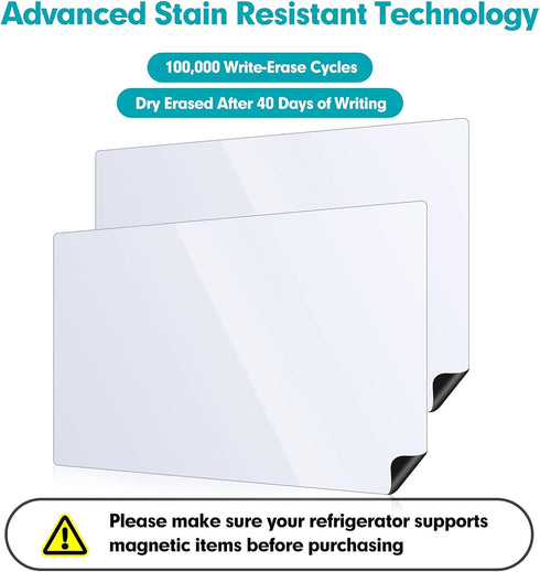 Magnetic Dry Erase White Boards for Refrigerator, 2 Pack 17”x12” Menu Organizer Boards with Markers and Eraser