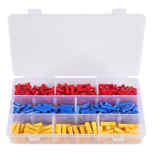 300PCS Butt Splice Crimp Connectors, Insulated Electrical Straight Wire Terminal Connectors 10-22AWG Assorted Terminals