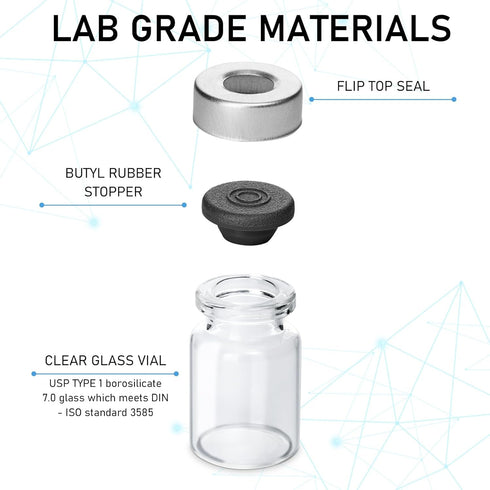 50 Pack 5ml Sealed Sample Vials - Transparent Glass Vials with Self-Healing Injection Port