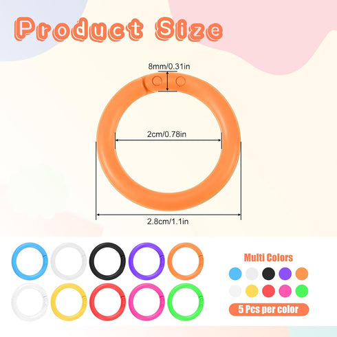 Exircy 50Pcs 1 Inch 0.78 Inch Loose Leaf Binder Rings Colorful Plastics Small Book Notebook Paper Ring Clips