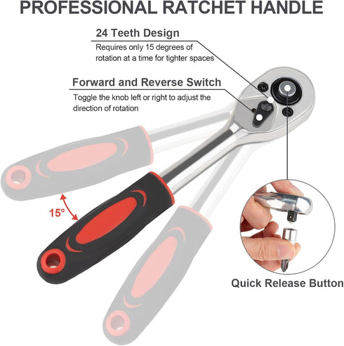 46PCS Set, 1/4 Inch Set Set Beaiguna Small Drive Socket Ratchet Wrench Screwdriver Metric Socket and Ratchet Wrench
