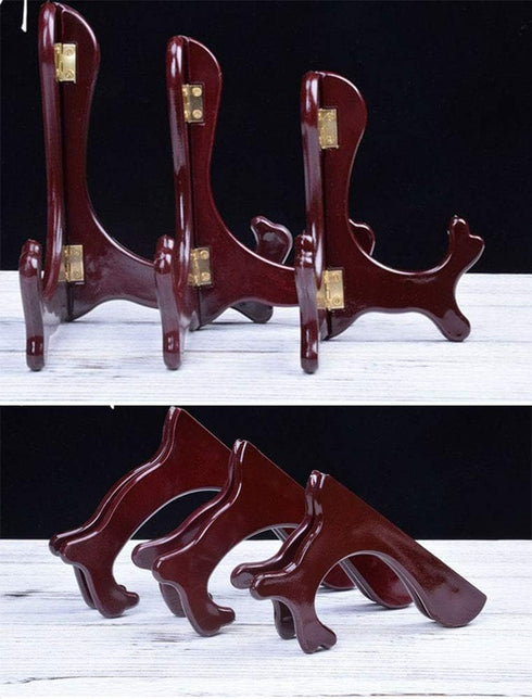 Onwon 4 Pieces Wooden Easel, Mahogany Finish Display Stand, Plate Holder, Folding Display Stand (5 Inches)