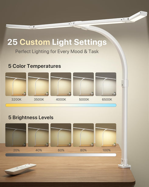 42" 4-Segment 1800LM ONEMIX LED Desk Lamp with Clamp, Architect Desk Light with Remote, Adjustable Bar, Bright