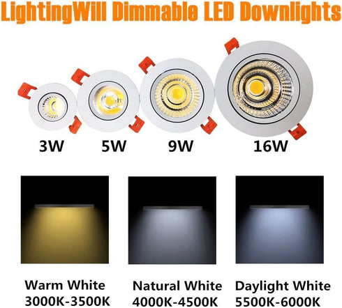 2inch Dimmable 3W 4000K-4500K, CRI80, 25W 220LM Bulbs (4 Pack) LightingWill LED Downlight, COB Recessed Ceiling Light