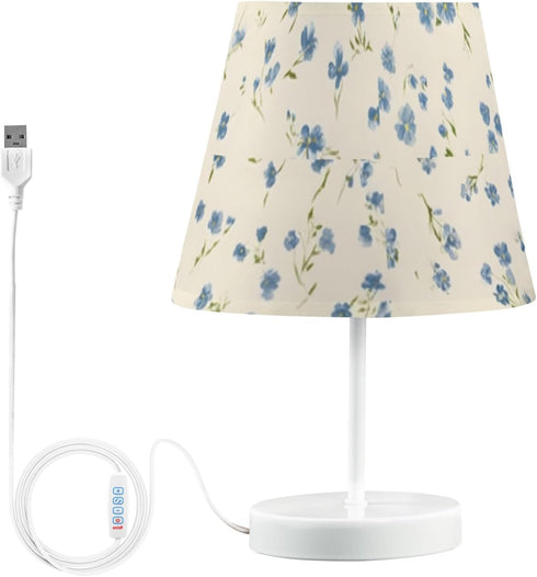 3 ALAZA Bedside Lamp French Blue Flower Wildflowers Table Lamp for Bedroom Desk Lamp with USB Port LED Nightstand Color