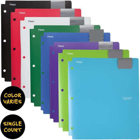 Five Star 4 Pocket Folder, Plastic, High Capacity, 1 Count, Color Selected for You (33190)