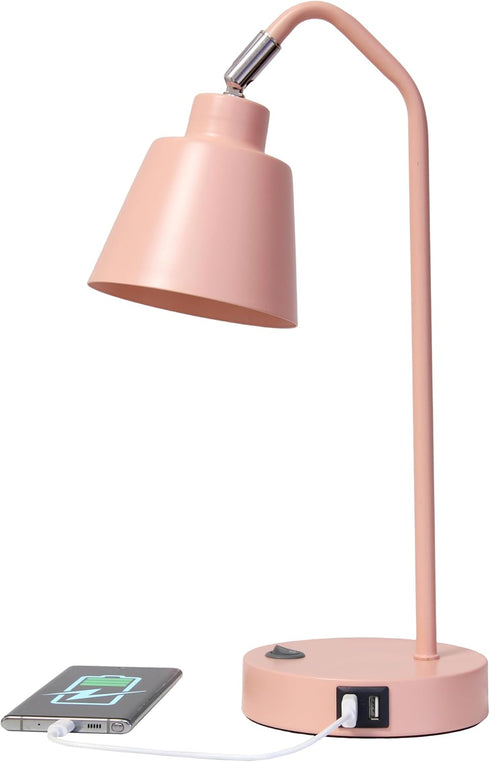 LD1071-BPK 16" Simple Designs Sleek Essentials Adjustable Metal Desk Task Lamp with Dual USB Ports, for Office, Desk