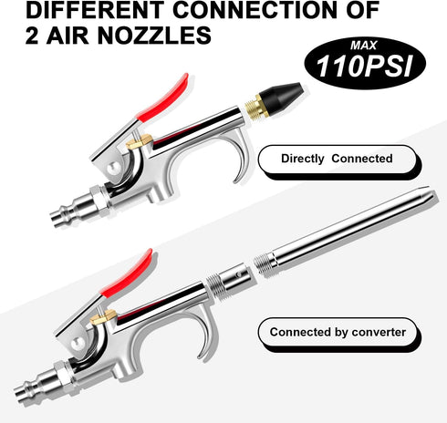 9 Pcs 2-Way Connection Air Nozzle Blow Gun Sets, Air Nozzle Kit with 1/4 Inches Standard Quick Fitting