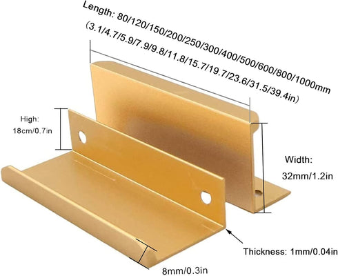 KGUDYS 2 Table,4 pcs,250mm/9.8in Golden Invisible Pull Handles,Aluminium Finger Edge Pull Handle,Concealed Cabinet