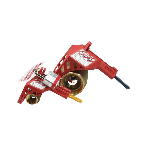 Accuform KDD442 STOPOUT Ball Valve Lockout, Red, Fits 3/8" to 1-1/4" Ball Valve, Hinged Plastic Housing