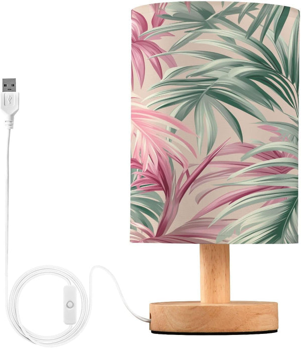 LFICRTAN Table LED Lamps Light Pink Green Tropical Leaf Bedroom Night Light Bedside