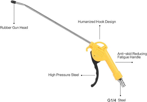 Air Blow Gun with 10" Long Angled Nozzle, Aluminium Alloy Pneumatic Dust Removing Gun Accessory with Joint