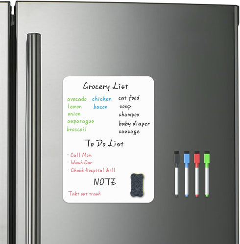 Magnetic Whiteboard for Fridge, Small Dry Erase Board with 4 Markers & 1 Eraser, 8.5 x 11 for Home & Office