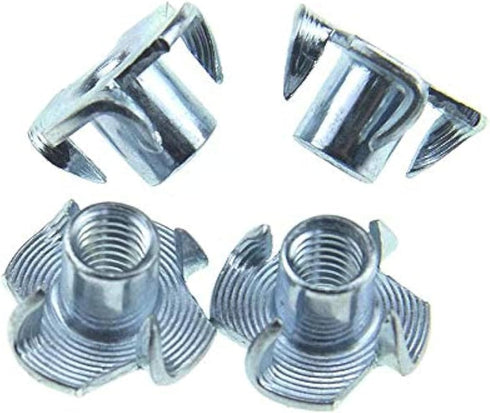 M6 X 10mm T Nut 4 Prong Tee Blind Nuts - Threaded Insert, No Rust Carbon Steel Zinc Plated, 40 Pack