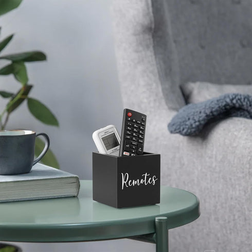 DRASTAR Mini Remote Holder, TV Remote Control Organizer, Small Wooden Caddy for Nightstand, Black