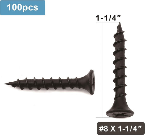 #8 x 1-1/4" Wood Screw, 100 PCS Black Phosphate Coated Stainless Flat Truss Head Fast Self Tapping Screws