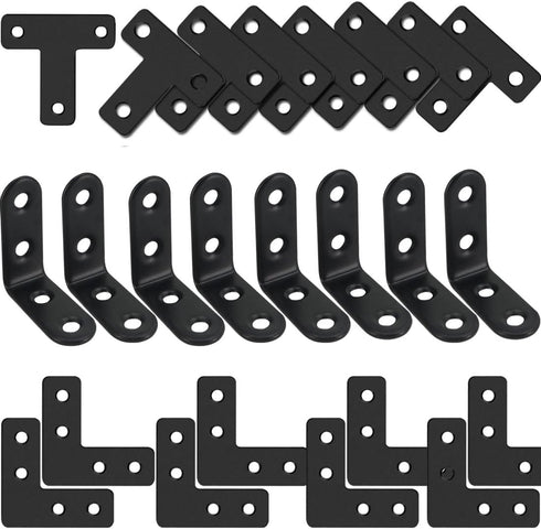 24 Pack L Bracket Corner Brace Sets, 1.57x1.57 Inch Black Stainless Steel 90 Degree Brackets with Screws