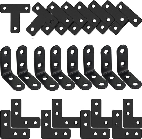 24 Pack L Bracket Corner Brace Sets, 1.57x1.57 Inch Black Stainless Steel 90 Degree Brackets with Screws