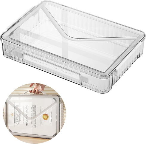 Marte Vanci Plastic Storage Bin with Lid, Portable Project Case with Handle, Clear Storage Box for A4 Letter Paper,