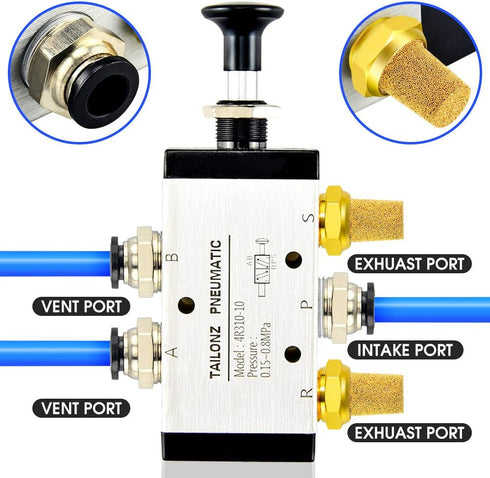TAILONZ PNEUMATIC 3/8"NPT 5 Way 2 Position Air Hand Lever Operated Valve, Manual Control Push-Pull