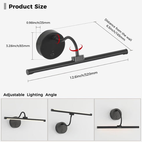 3 Dimmable Wireless Picture Light, Magnetic Rechargeable LED Painting Light with Remote, Battery Operated Wall Art