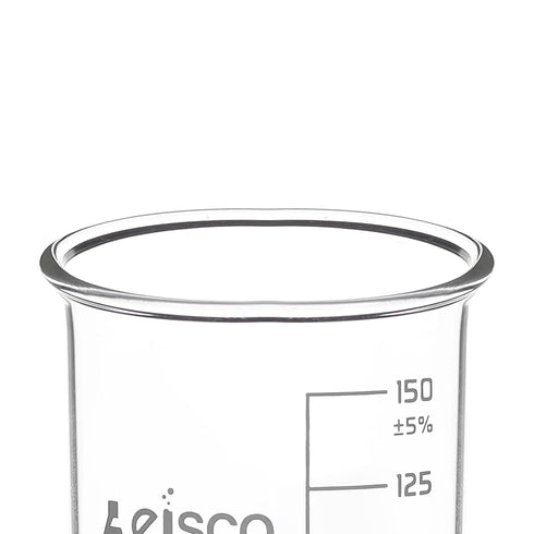 Eisco 12PK Tall Form Beakers Without Spout, 150mL Graduated Borosilicate Glass Berzelius Beaker