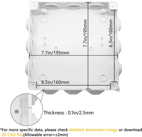 LeMotech ABS Plastic Dustproof Waterproof IP65 Junction Box Universal Electrical Project Enclosure White 7.9 x 7.9 x