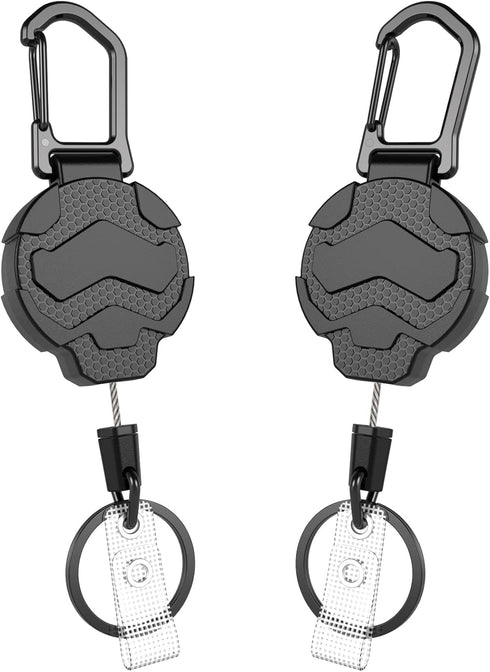 Retractable Keychain Badge Holder with Belt Clip, Heavy Duty Carabiner ID Clip Reel, 2 Pcs Black