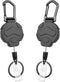 Retractable Keychain Badge Holder with Belt Clip, Heavy Duty Carabiner ID Clip Reel, 2 Pcs Black