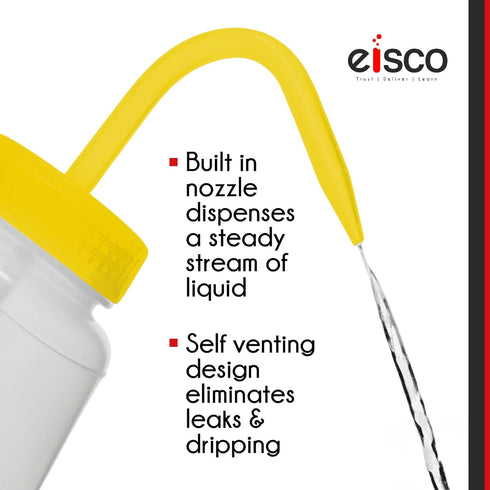 EISCO 2PK Wash Bottle for Isopropanol, 500ml, Labeled with Color Coded Chemical & Safety Information