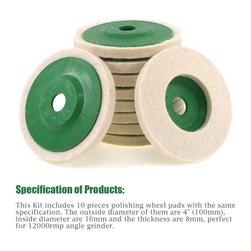 Keadic 10-Piece Wool Felt Disc Polishing Buffing Wheel Pad, 100mm Bore Dia