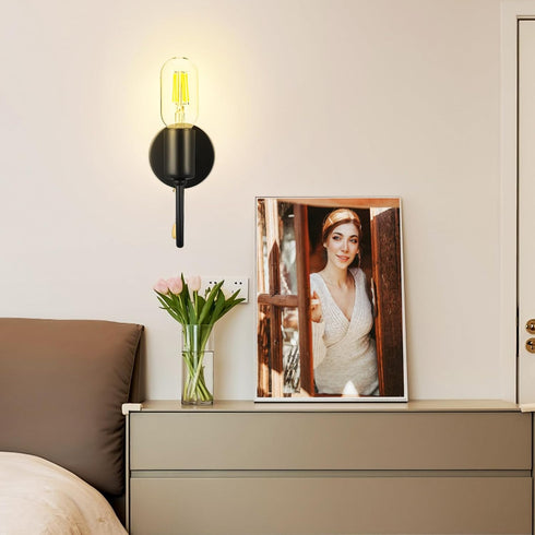 OSALADI Vintage Pull Chain Wall Sconce Light Fixture, Battery Operated Wall Lamp with Switch,Indoor/Outdoor Farmhouse