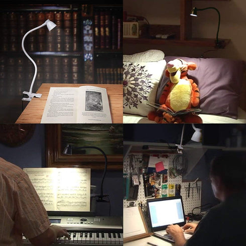 Clamp Desk Lamp, Clip on Reading Light, 3000-6500K Adjustable Color Temperature, 10 LED Beads, 6 Illumination Modes