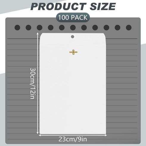 Geyee 100 Pcs Clasp Envelopes, 9 x 12 Inch Manilla Gummed Mailing Envelopes for Home Office Business Supplies