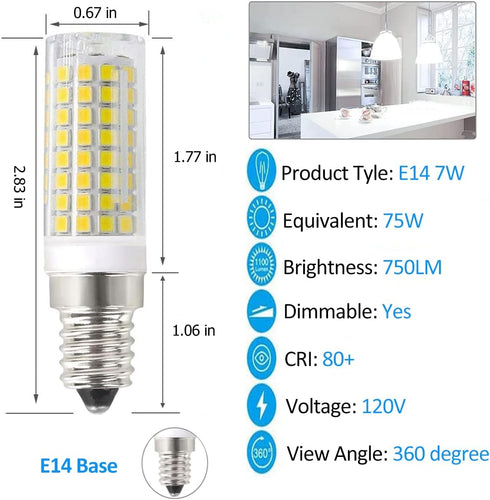 SZHZS E14 Dimmable Bulb Bulbs, E14 7W 75 Bulbs 6000K AC110V-120V LED Cooker Hood Range Hood Light Base Equivalent